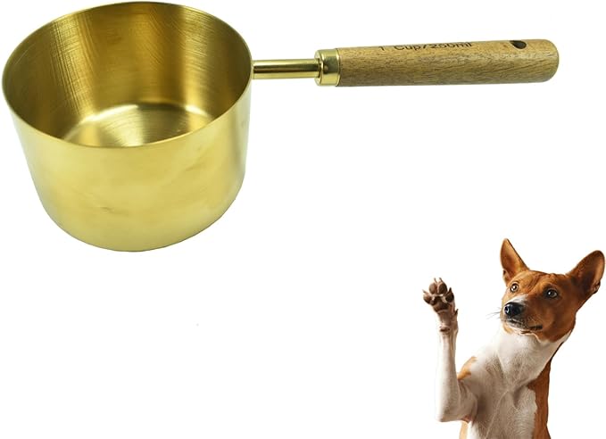 1 Cup Stainless Steel Dog Cat Food Measuring Scoop for Dry and Wet Food, Accurate Measurement for Rice, Flour, Grain (Copper)