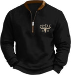 HOTYD Aztec Cowboy Jacket Men Vintage Bullhorn Printed Oversized Western Sweatshirt Long Sleeve Quarter Zip Pullover