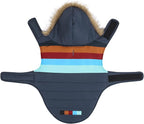 HDE Dog Puffer Jacket Fleece Lined Warm Dog Parka Winter Coat with Harness Hole Navy Retro Stripe - XXL