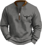 HOTYD Aztec Cowboy Jacket Men Vintage Bullhorn Printed Oversized Western Sweatshirt Long Sleeve Quarter Zip Pullover