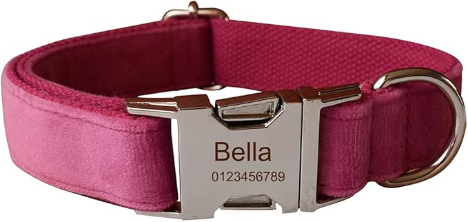Dog Collar Custom Personalized Engraved Name and Phone Number for Puppy Small Medium Large Pets (M, Rose)