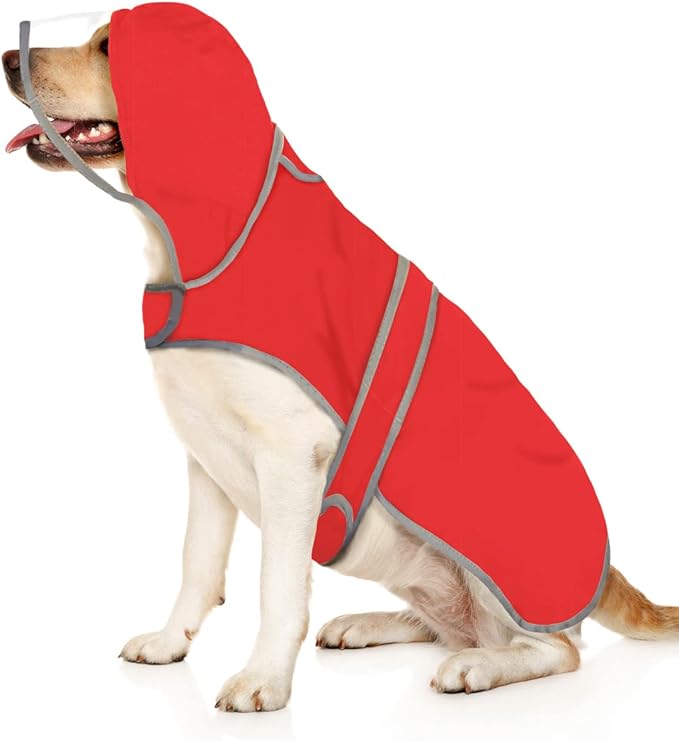 HDE Dog Raincoat with Clear Hood Rain Jacket Poncho for Small Medium Large Dogs Red - 3XL