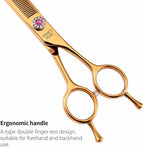Fenice Peak Professional Dog Grooming Scissors Pet Curved Thinning Shears 7.0'' Extremely Sharp Blades 440C Steel Thinning Scissors Durable Smooth Motion & Fine Cut for Dogs and Cats(Gold)