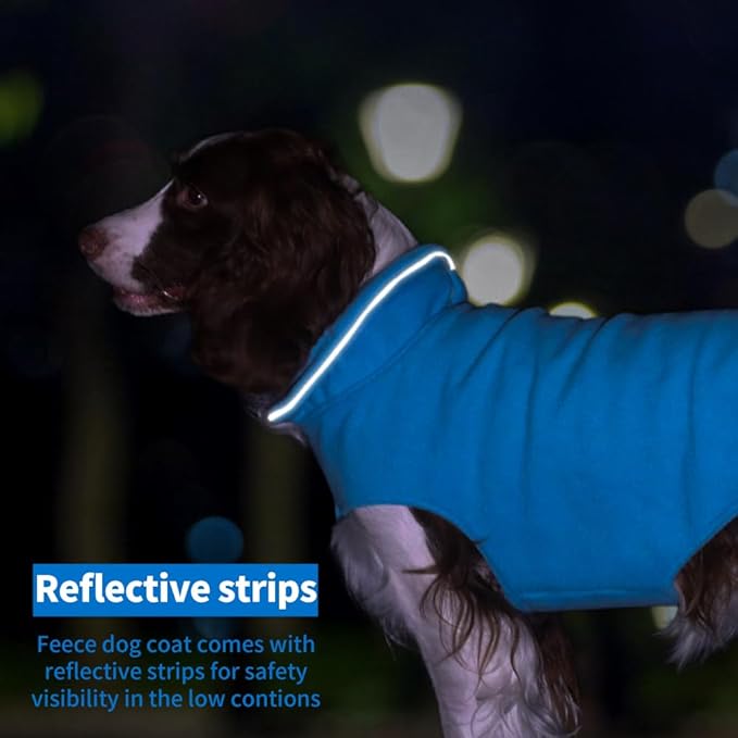 Fleece Dog Coat Pet Jacket Reflective for Cold Weather for Extra Large to Small Pets(Blue,L)