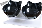 Luck Dawn Double Elevated Cat Bowls with Raised Stand, 15 Tilted cat Bowl Design Neck Guard Stand Raised Pet Food Water Feeder Bowl for Cats or Small Dogs