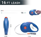 Retractable Dog Leash for Small and Medium Dogs 16 ft, Heavy Duty Nylon Rope with Poop Bag Dispenser, Impact Proof Carabiner, Anti-Slip Handle (Blue, 16FT)