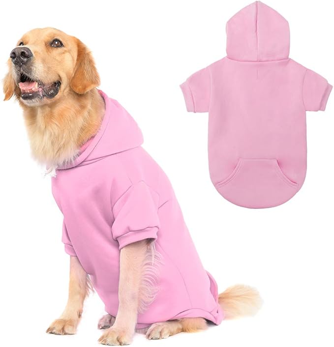 KOOLTAIL Basic Dog Hoodie - Soft and Warm Dog Hoodie Sweater with Leash Hole and Pocket, Dog Winter Coat, Cold Weather Clothes Sweatshirt for Small Medium Large Dogs Puppy Cat Boys Girls Pink XL