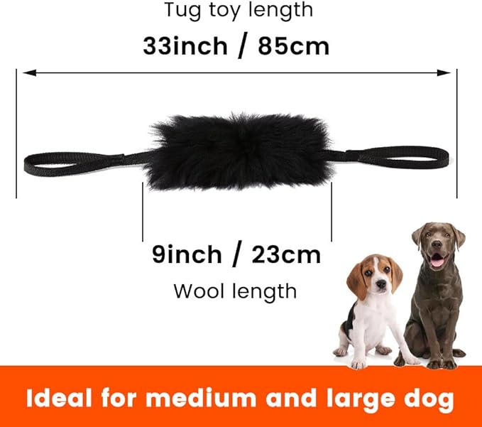 HOWGO Dog Rope Toy - Double Handle Dog Bungee Chaser Toy 100% Sheepskin,Sheep Smell Tug Toy for All Breeds(Yellow, Large)