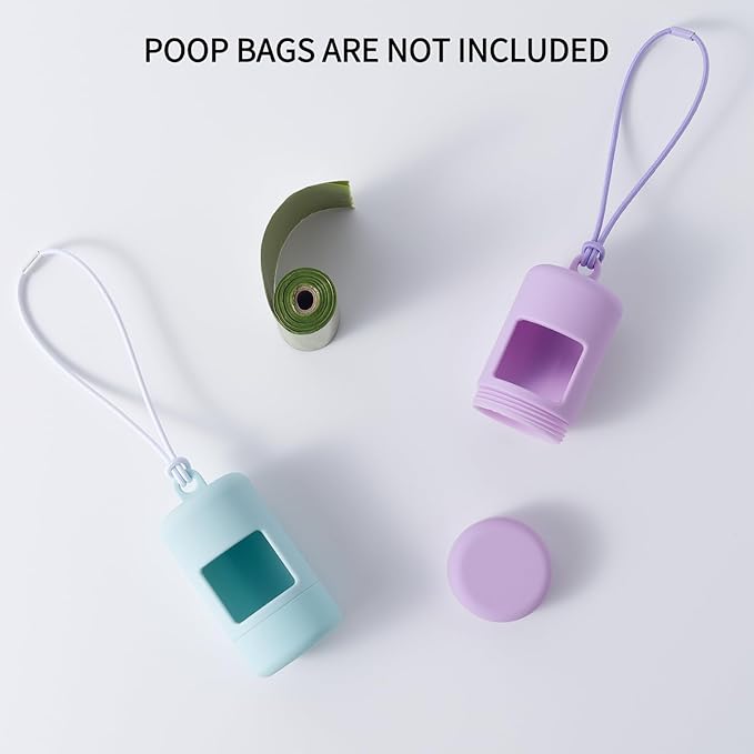 Dog Poop Bag Holder for Leash,2Pack Dogs Waste Bag Dispenser with Elastic Loop Protable Lightweight Plastic Holders for Pet Doggy,Light Blue and Purple