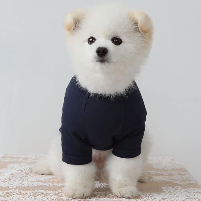 Dog Shirt for Small Dogs Plain T-Shirts Soft Breathable Dog Cotton Shirt pet Clothes (Small, Navy)