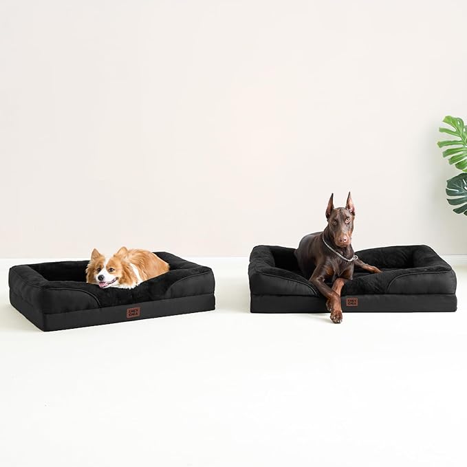 EHEYCIGA Memory Foam Dog Bed for Large Sized, Orthopedic Dog Sofa with Sides and Waterproof Liner, Washable Bolster Pet Couch with Removable Cover, 41x27x7.5 Inch, Black