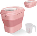 Cereal Rice Food Storage Containers, Collapsible 20 to 50 Lbs Dispenser Bin with Rolling Wheel Airtight Locking Lid, Dog Pet Cat Flour Sugar Plastic Leakproof Sealable Large Kitchen Pantry Holder