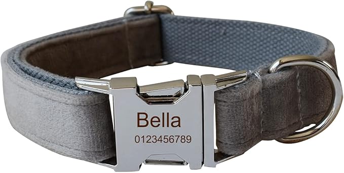 Dog Collar Custom Personalized Engraved Name and Phone Number for Puppy Small Medium Large Pets (L, Grey)
