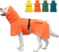 Reflective Dog Raincoat Waterproof Adjustable Dog Hooded Poncho Raincoat for Medium Large Dogs, Lightweight Pet Rain Jacket (Orange, L)