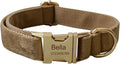 Dog Collar Custom Personalized Engraved Name and Phone Number for Puppy Small Medium Large Pets (L, Khaki)