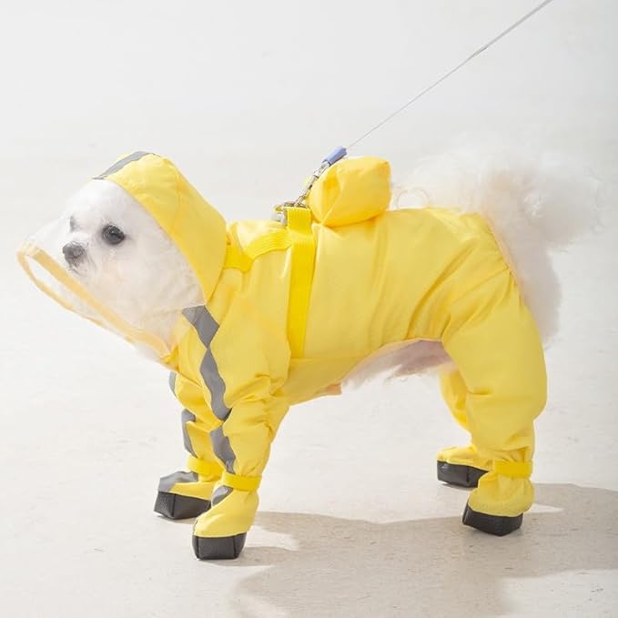 Full Coverage Small Dog Raincoat, Waterproof with Four-Leg Protection, Ideal for Teddy Bears, Includes Waterproof Mini Backpack (Yellow, XX-Large(Suggest Weight 16.6-22lb))