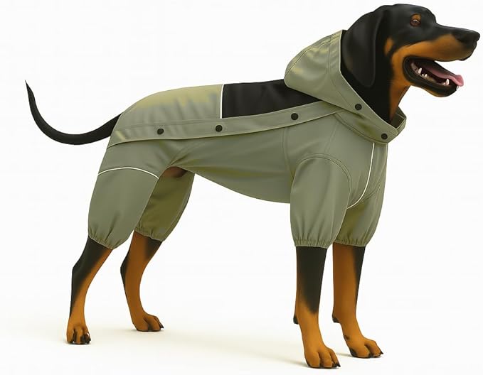 LOVELONGLONG Waterproof Dog Raincoat with Removable Hood – Outdoor Full Body Dog Jacket, Windproof Snowproof Shell Suit – All Season Pet Rain Gear Sage Green XXS