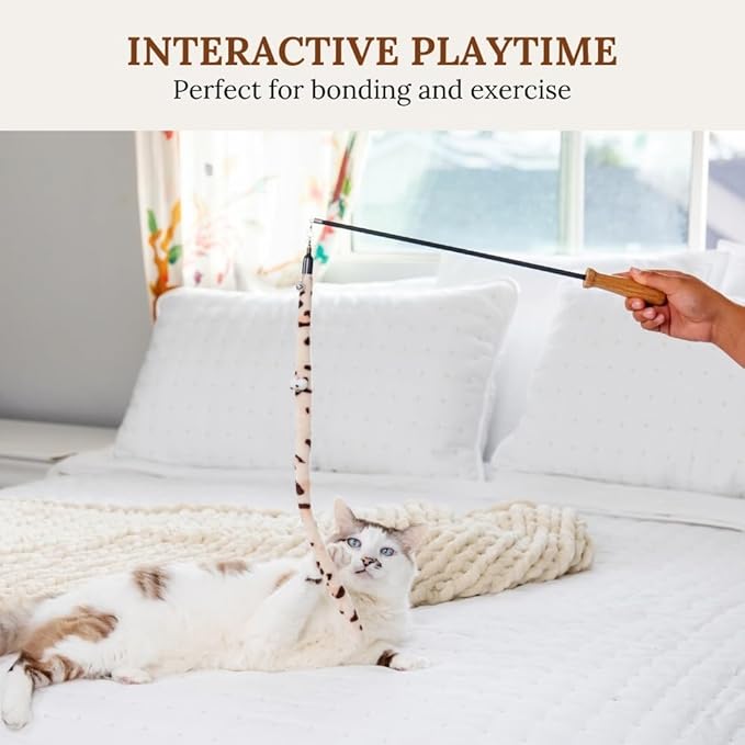 Cat Toys Set Cat Toy Wand Fishing Pole Retractable Teaser & Fuzzy Worm Interactive Kitten Toys Wand Attachments