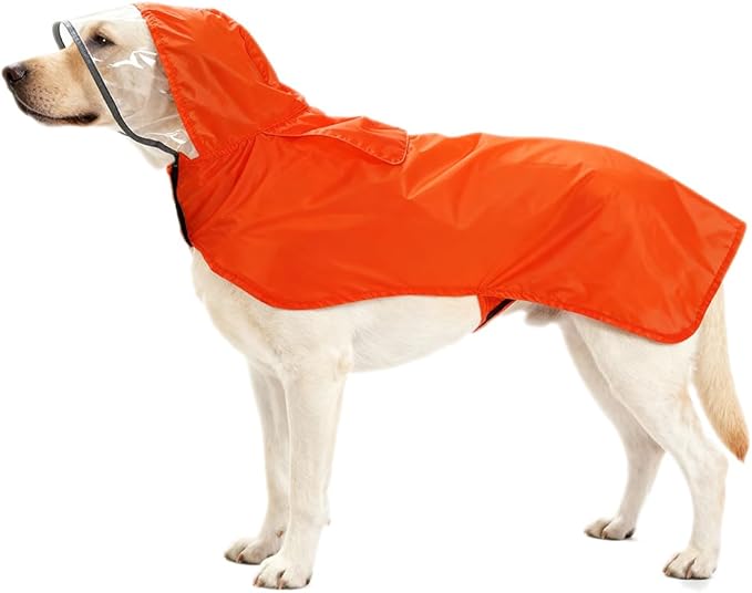 Pet Raincoat Packable Hooded Dog Rain Jacket Reflective Strips Lightweight Adjustable Poncho for Small Medium Large Dogs Orange M
