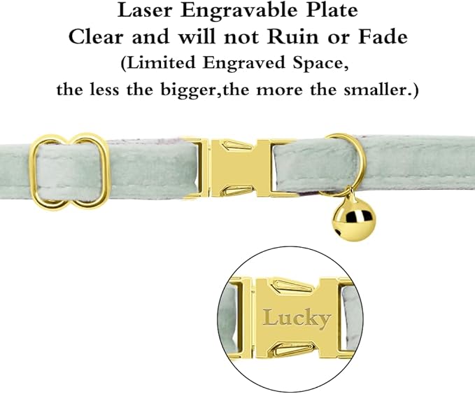 Personalized Cat Collar with Name Plate,Adjustable Tough Nylon Cat ID Collars with Bell,Customize Engraved Pet Name and Phone Number (Velvet Style E)