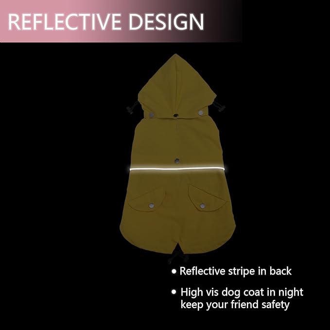 Dog Raincoat Waterproof Raincoats Dog rain Jacket Buttons Zipper Hood Drawstring Suitable for Small Medium Yorkie Terrier Schnauzer Poodle Border Collie Labrador 8lbs to 80lbs Yellow XL