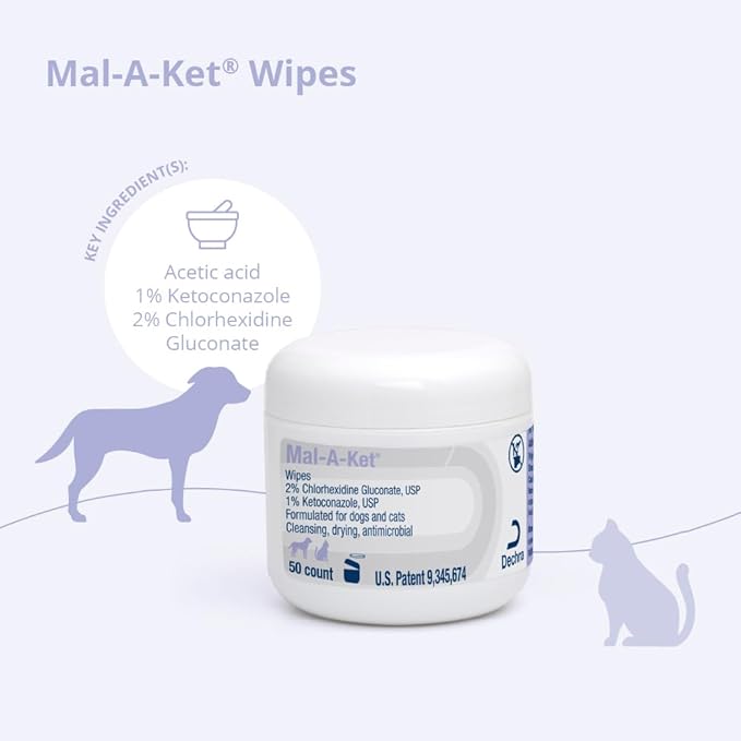 Mal-A-Ket Wipes for Dogs and Cats, 2.25" Round, 50 Count jar