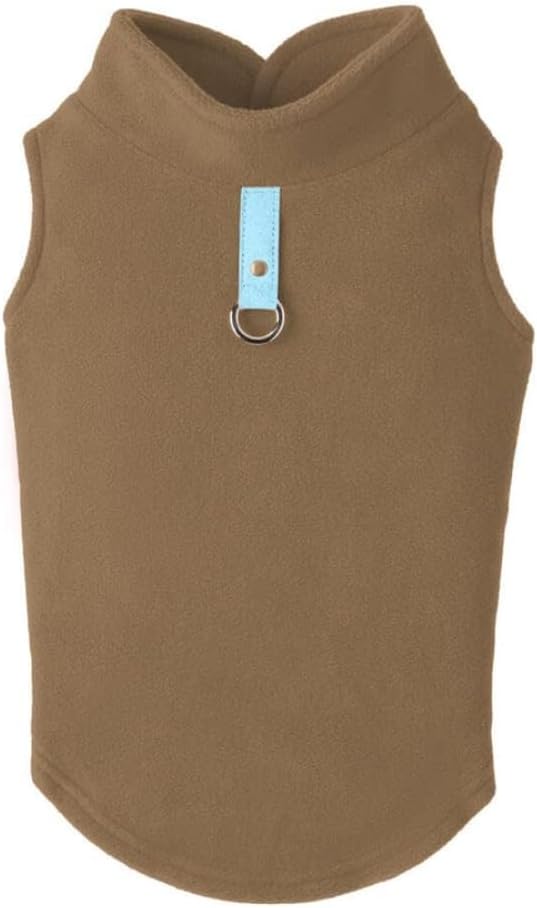 Gooby Fleece Vest Dog Sweater - Clay, X-Small - Warm Pullover Fleece Dog Jacket with O-Ring Leash for Small to Medium Dogs