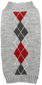 Grey Argyle Knit Pet Sweaters Clothes for Small Dogs, Grey Small (S) Size