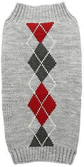 Grey Argyle Knit Pet Sweaters Clothes for Medium Dogs, Classic Gray X-Large (XL) Size
