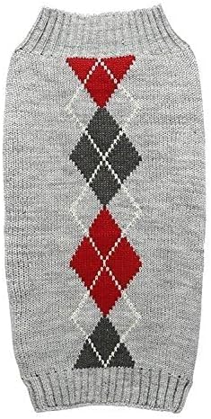 Grey Argyle Knit Pet Sweaters Clothes for Medium Dogs, Classic Gray X-Large (XL) Size