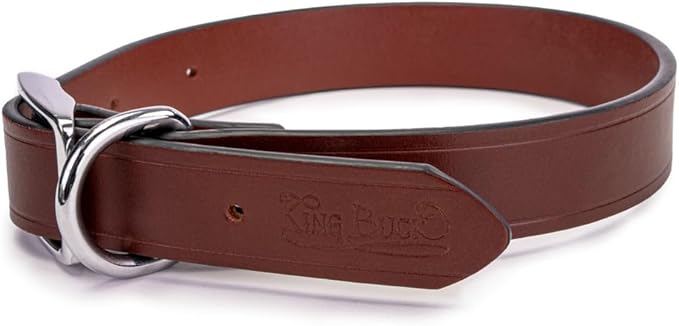 King Buck Leather Dog Collar with D Ring, Leather, Large
