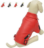 Lovelonglong Cool Dog Leather Jacket, Warm Coats Dogs Windproof Cold Weather Coats for Large Medium Small Dogs, Bichon Clothing Red XL
