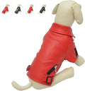 Lovelonglong Cool Dog Leather Jacket, Warm Coats Dogs Windproof Cold Weather Coats for Large Medium Small Dogs, Yorkshire Terrier Clothing Red S