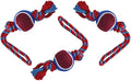Dog Rope Toy with Tennis Ball, Nylon Rope with Balls, Fun Tug of War Toy for Dogs, Tough Dog Toy for Aggressive Chewers, Eskimo, Terrier, Beagle & More (3 Set Rope Dog Toy Red Ball)