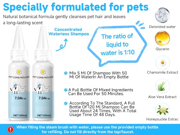 Pet Steam Brush Spray Refill for Dogs & Cats – Concentrated Waterless Shampoo, 3-in-1 Grooming Spray Comb Mist, Self Cleaning Pet Brush for Shedding & Hair Removal, 2*Shampoo(Steam Brush Not Included)