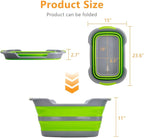 Multipurpose Collapsible Pet Bathtub with Drainage Hole for Puppy Small Dogs Cats, Portable Laundry Basket-Foldable Bathing Tub-Storage Organizer, 7.1 Gal/27L (Green,1)