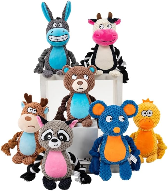 Plush Raccoon Dog Toy with Rope Arms, Squeaky Interactive Pet Toy, for Small & Medium Dogs