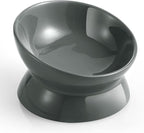 LoeJan Elevated Cat Food Bowl, 5 Oz Ceramic Raised and Tilted Water Bowl, Anti Vomiting and Protect Pets' Spines Dishes for Small Dog, Fat Faced Cat, Kitten (Gray, 1 Pack)