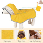 SlowTon Dog Raincoat, Adjustable Dog Rain Jacket Clear Hooded Double Layer, Waterproof Poncho with Reflective Strip Straps and Storage Pocket for Small Medium Large Dog (Yellow L)