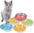 Ceramic Cat Dishes for Food - Colorful Cute Cat Bowl Set of 6 - Wide, Shallow, Whisker Friendly - Microwave and Dishwasher Safe - 8.5 oz - 5.75 inch