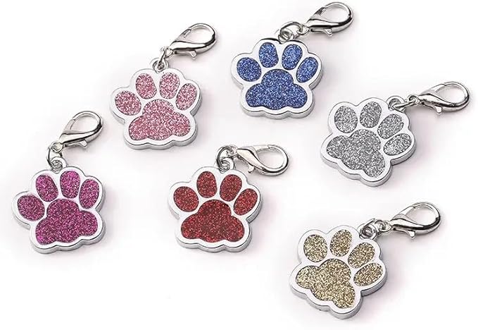 Cute Personalized Pet Name Tags for Cats/Dogs - Glitter Custom pet id tag, Dog id Tags Engraved for Pets, Customizable cat tag, pet Collar Charms, Dog Name tag (Paw-Shaped-Small: Red)