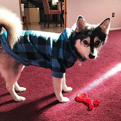 KOOLTAIL Plaid Dog Hoodie Pet Clothes Sweater with Hat and Pocket for Small Medium Large Size Dogs, Soft Winter Warm Dog Cold Weather Coat, Fleece Fall Dog Hooded Sweatshirt for Puppy Cats, Blue SM
