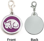 Personalized Cat ID Tags with Lobster Claw Clasp for Kittens and Cats - Small pet Tags for cat Collar, Custom cat Name Tags (Sleeping-Round-Small: Purple)
