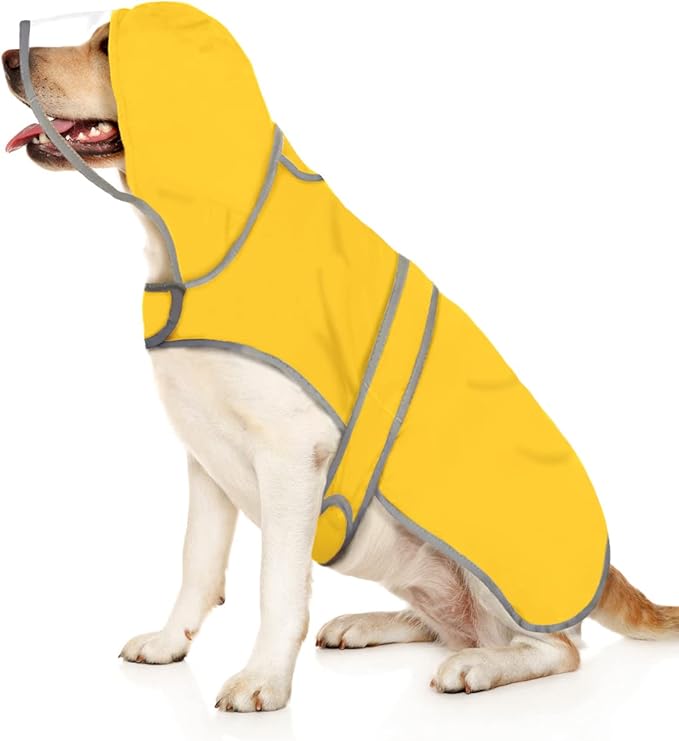 HDE Dog Raincoat with Clear Hood Rain Jacket Poncho for Small Medium Large Dogs Yellow - L