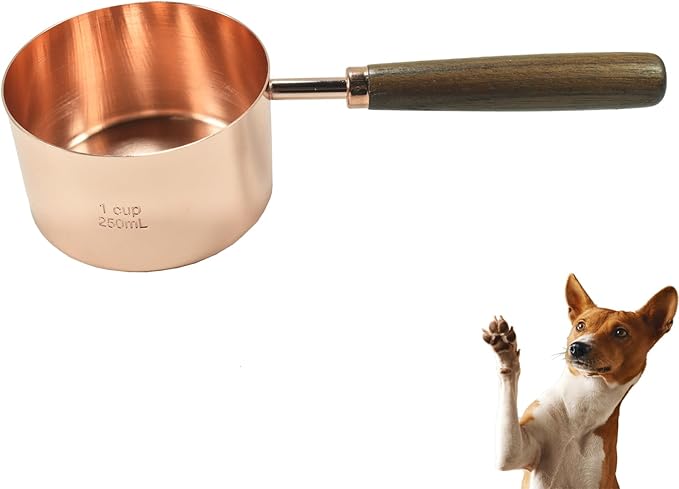 1 Cup Stainless Steel Dog Cat Food Measuring Scoop for Dry and Wet Food, Accurate Measurement for Rice, Flour, Grain (Long Handle Rose Gold)