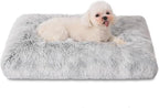 Bedfolks Waterproof Crate Bed, Plush Dog & Cat Bed with Removable Washable Cover, Faux Fur Kennel Pad, 21"x13", Grey