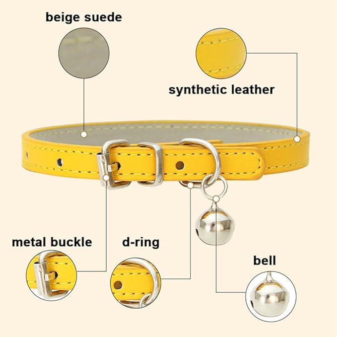 Brown Kitten Collar with Bell, Soft Pu Leather Small Dog Collars Adjustable Buckle for XXS XS Extra Small Medium Tiny Female Male Boys Girls Pets Puppy Cats Teacup Yorkie XX-Small