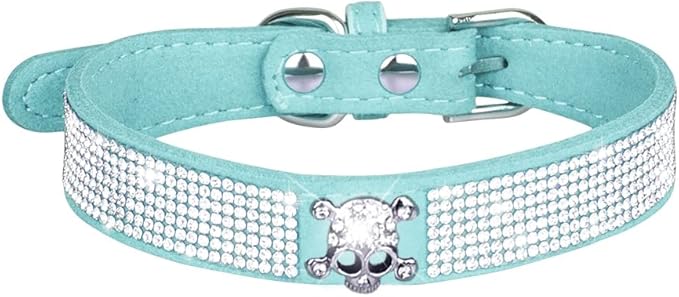 Serijoars Small Dog Collar with Rhinestone Crystal Diamond Colorful Bling Girl Puppy Cat Collars (M, Light Blue5)