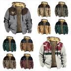 Men's Western Aztec Jackets Hooded Cowboy Hoodie Warm Full Zip Ethnic Vintage Long Sleeve Coat Fall Winter Tops