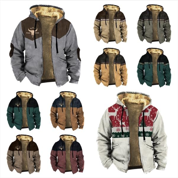 Men's Western Aztec Jackets Hooded Cowboy Hoodie Warm Full Zip Ethnic Vintage Long Sleeve Coat Fall Winter Tops